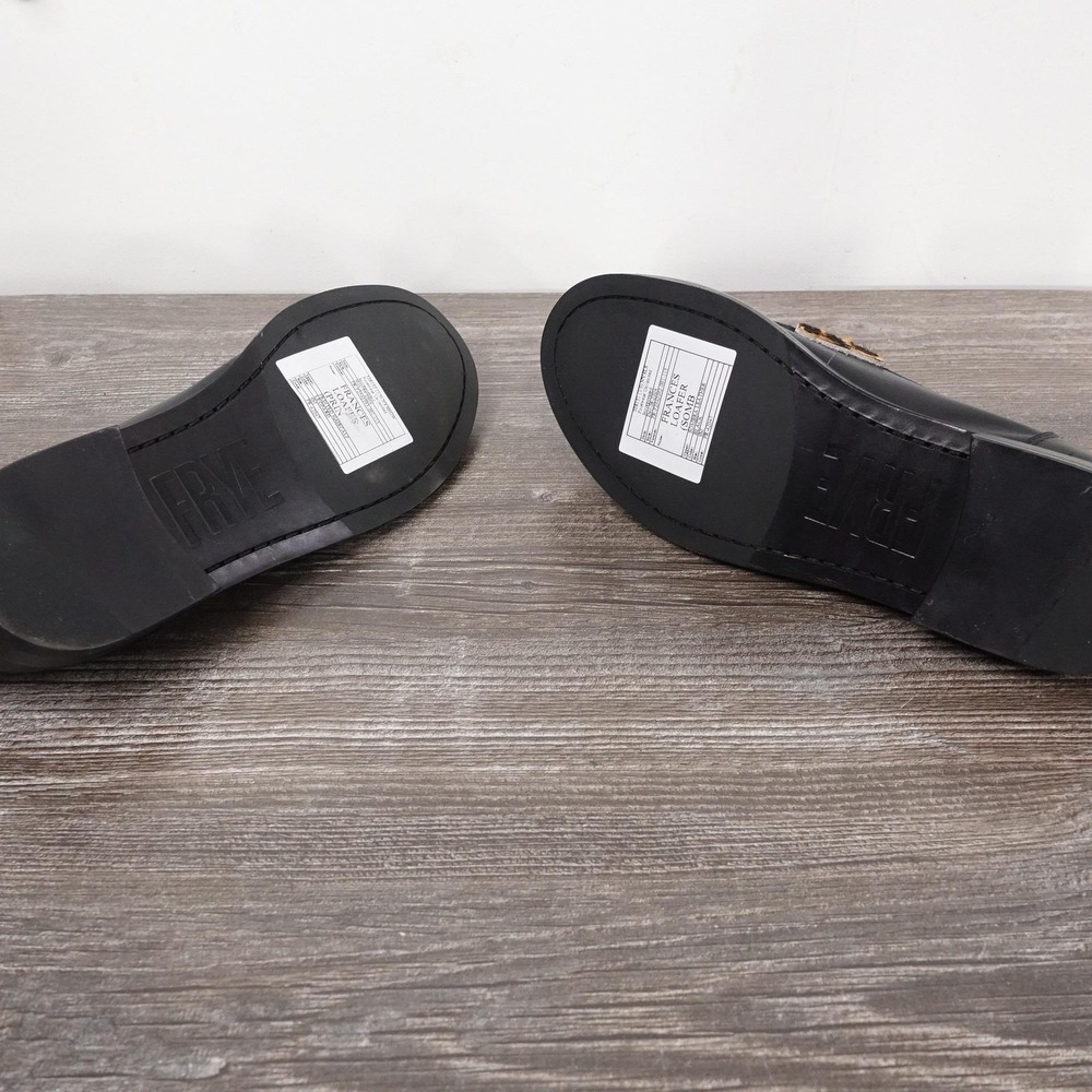 New! Frye Shoes‎ Womens Size 6 Black Frances Loafer Leopard Haircalf Flats - Picture 7 of 9